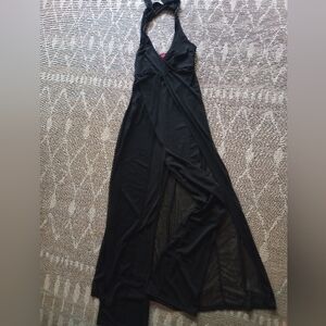 Black Stretchy One Piece Halter With See Through Long Skirt